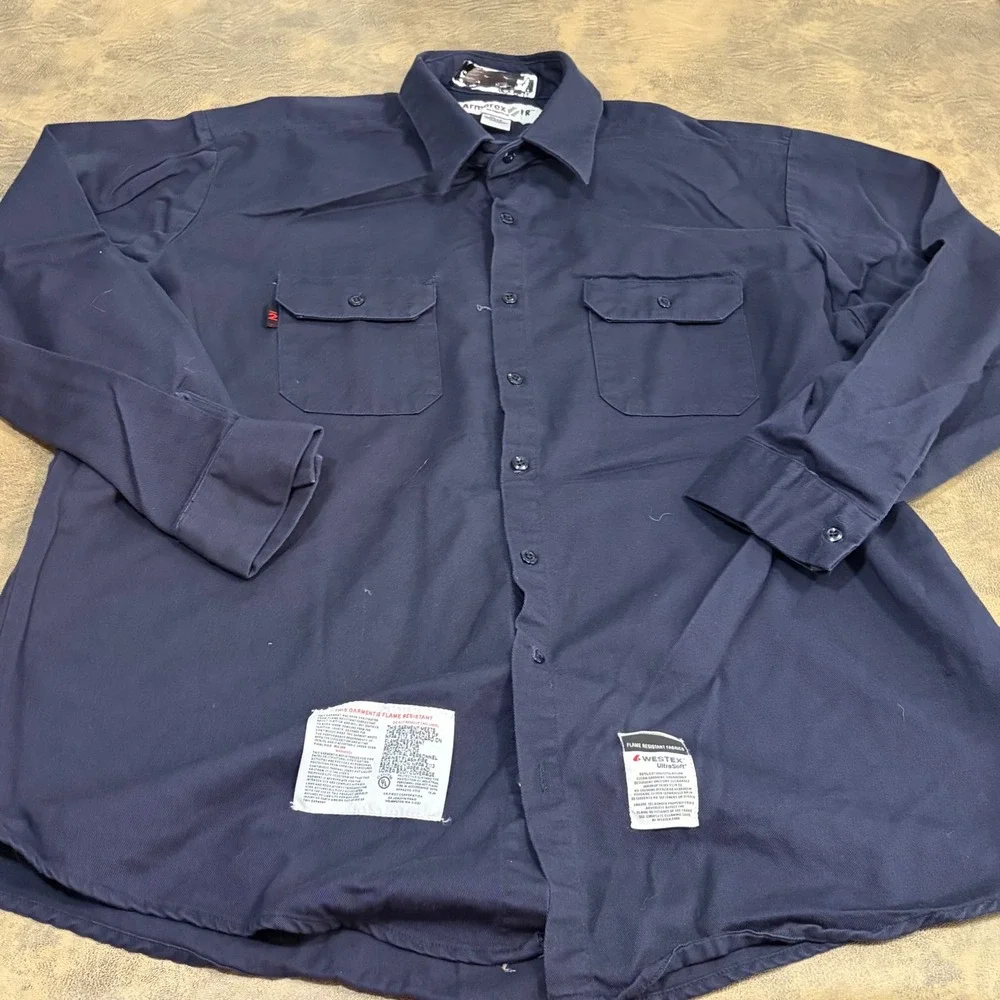 Armorex FR Work Shirt Mens XXL-LN Navy Blue Flame Resistant Westex UltraSoft